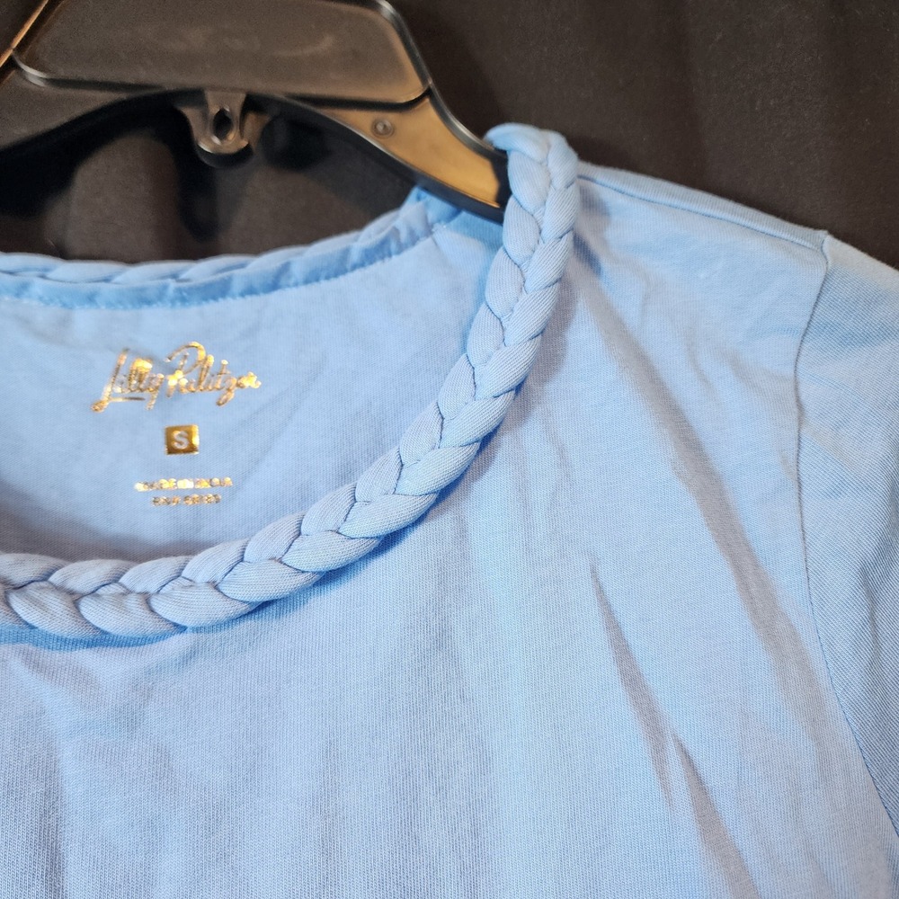 Lilly Pulitzer Light Blue Braided Neckline 3/4 Sleeve Top Womens Size Small - Picture 4 of 6
